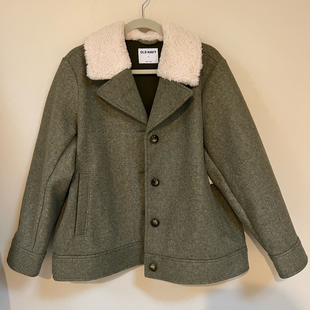 Old Navy Olive Green Peacoat with Cream Collar